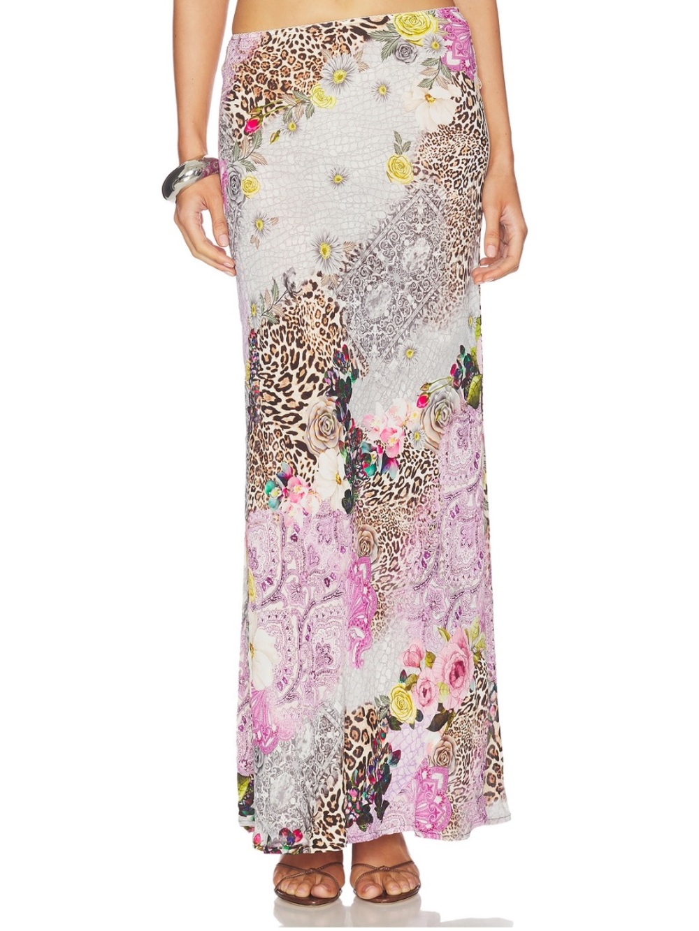 AFRM Ansley Maxi Skirt in Natural Patchwork - Pink Floral